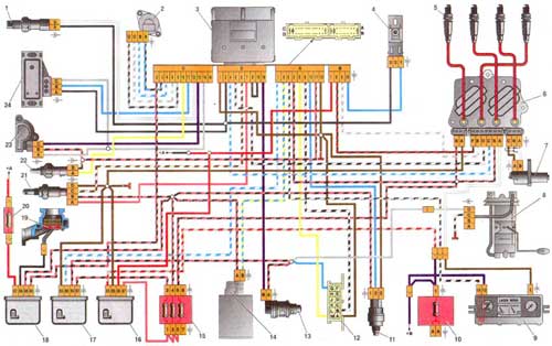 Схема электрических соединений системы впрыска